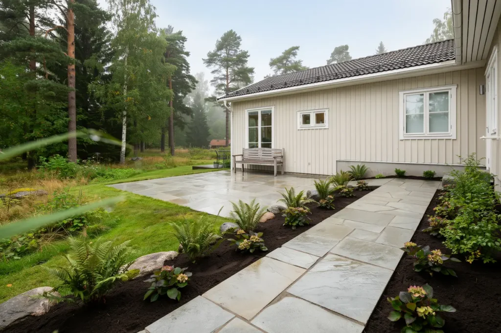 stens ttning av tr dg rdsg ng och uteplats i h gerstens sen